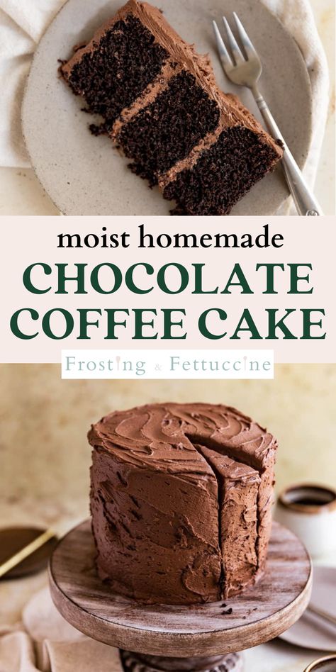 This chocolate cake recipe with coffee is made with brewed black coffee and espresso powder for a rich coffee and chocolate flavor. This chocolate coffee layer cake is light and fluffy and topped with a chocolate coffee frosting. It's decadent, rich, and the perfect cake for parties and celebrations! Super Dark Chocolate Cake, Chocolate Cake Using Coffee, Chocolate Cake With Instant Coffee, Cake Made With Coffee Recipe, Light Fluffy Chocolate Cake, Fluffy Moist Chocolate Cake, Best Chocolate Cake With Coffee, Chocolate Coffee Mousse Cake, Cocoa Cake Recipe Easy