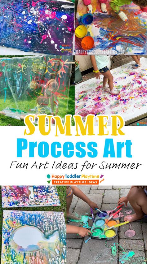 Outdoor Art Kindergarten, Outdoor Messy Art, Outdoor Process Art, Easy Summer Crafts Preschool, Summer Art Projects Preschool, Outdoor Art Lessons, Messy Outdoor Art For Kids, Toddler Process Art Summer, Outdoor Art Center Preschool