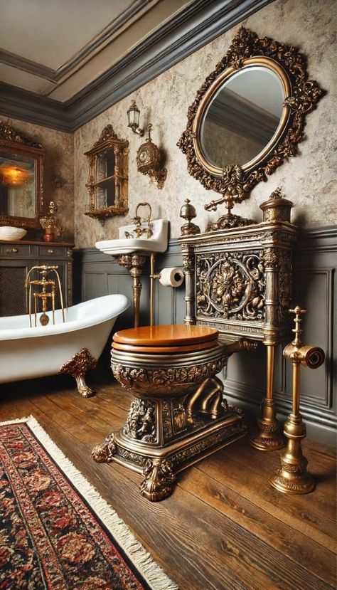 20 Stunning Victorian Bathroom Ideas That Will Transform Your Space 38 Vintage House Interior Victorian, Medieval Bathroom, Victorian Salon, Victorian Homes Interior, Victorian Bathroom Ideas, Small Victorian Bathroom, Baroque Bathroom, Old Victorian Homes Interior, Antique Bathroom Ideas