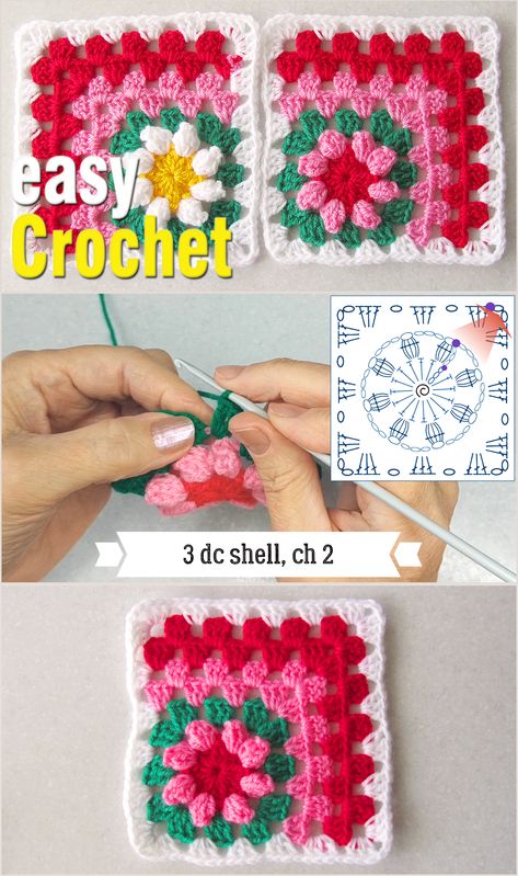 Granny Square Crochet Video Tutorials Step By Step, Mini Granny Square Pattern, Granny Square For Beginners, Crochet Granny Square Beginner, Granny Square Handbag, Granny Square Purse, Crochet A Granny Square, Granny Square Tutorial, Square Handbag