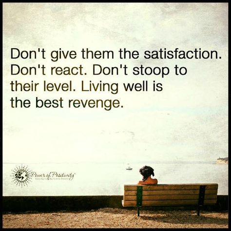 Living well is the best revenge. Don't react, don't stoop to their level Stop Reacting To Everything, Happiness Is The Best Revenge, Stop Reacting Quotes, Retaliation Quotes, React Quotes, Revenge Quotes, Stay Quiet, Best Revenge, Positive Motivational Quotes