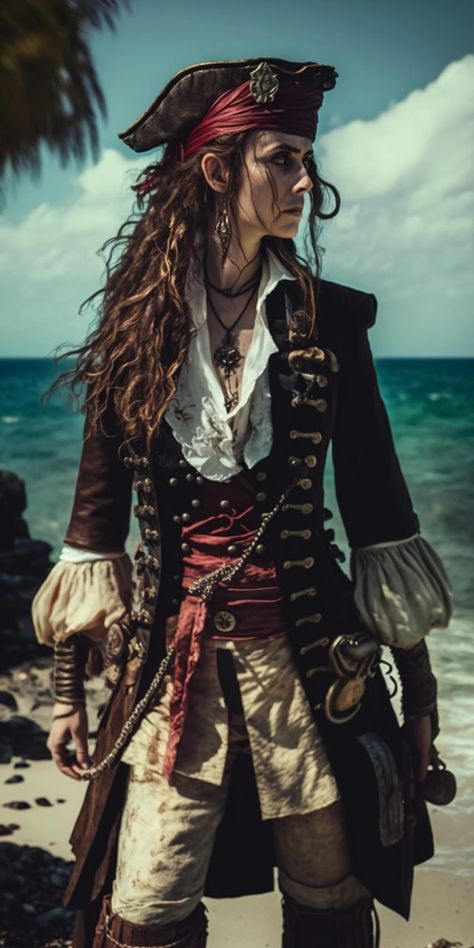 gorgeous and beauty woman jack sparrow outfit in mode π/on, Fujifilm Superia, ocean background, arrogant and cheeky, hyper realism, 35mm, uhd, realism photographic, extreme details Steampunk Pirate Female, Jack Sparrow Outfit, Pirate Outfit Women, Jack Sparrow Costume, Pirate Garb, Hyper Realism, Pirate Cosplay, Ocean Background, Mode Steampunk