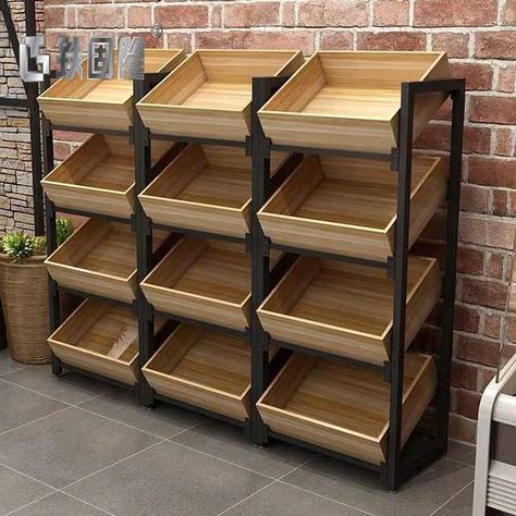 Planter Stand Diy, Planter Stand Ideas, Wooden Planter Stand, Desain Pantry Dapur, Supermarket Design Interior, Vegetable Rack, Store Shelves Design, Bakery Shop Design, Bakery Design Interior