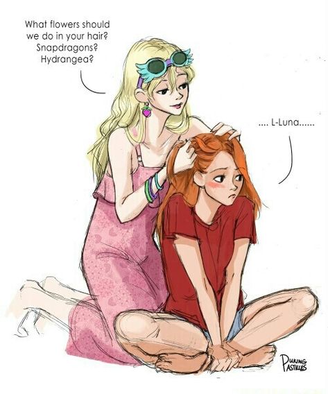 Luna and Ginny Ginny X Luna, Luna And Ginny, Ginny Weasley Fan Art, Gay Harry Potter, Desenhos Harry Potter, Images Harry Potter, Harry Potter Artwork, Harry Potter Ships, Potter Art