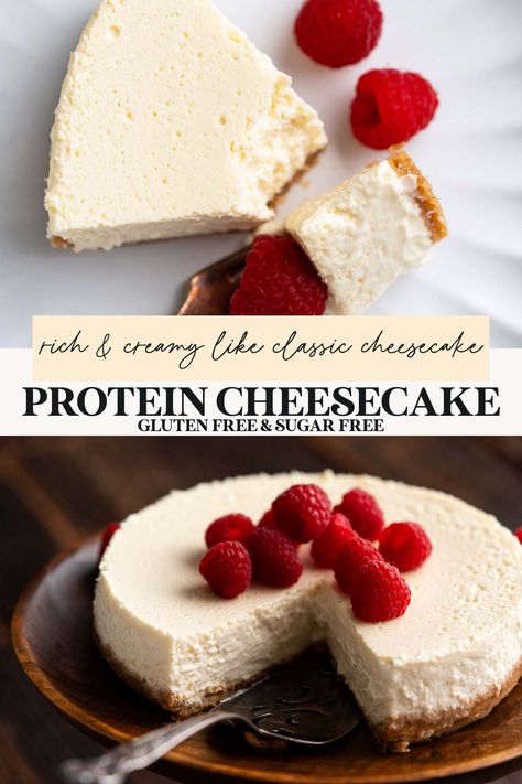 Essen, Protein Cheesecake Healthy, Protein Cheesecake Recipe, Devotion Nutrition, Healthy Cheesecake Recipes, High Protein Cheesecake, Macro Recipes, Protein Cheesecake, Fit Foods