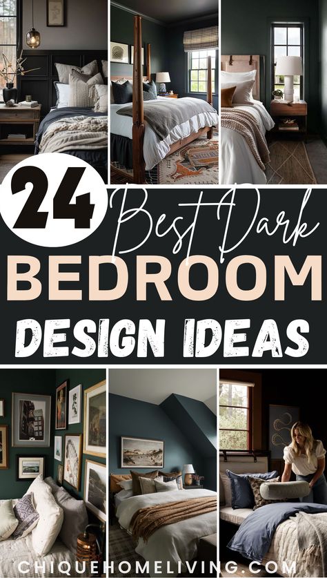 Are you looking for ways to create a cozy, sophisticated, and dramatic bedroom? Here, we have curated our absolute favorite dark and moody bedroom ideas to inspire you. Discover deep hues, rich textures, and ambient lighting to transform your space into a relaxing oasis. Dark Colored Bedroom Walls, Moody Bedroom Board And Batten, Dark Statement Wall Bedroom, Rustic Dark Bedroom Ideas, Hästens Bedroom Ideas, Hästens Bedroom, Statement Walls Bedroom, Dark Moody Bedroom Ideas, Moody Bedroom Ideas