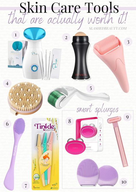 skin-care-tools-worth-it | Slashed Beauty How To Use Skin Care Tools, Beauty Tools Skin, Face Tools Aesthetic, Best Skin Care Devices, Face Care Items, Face Shaper Tool, Best Skincare Tools, Face Care Tools, Tools For Skincare