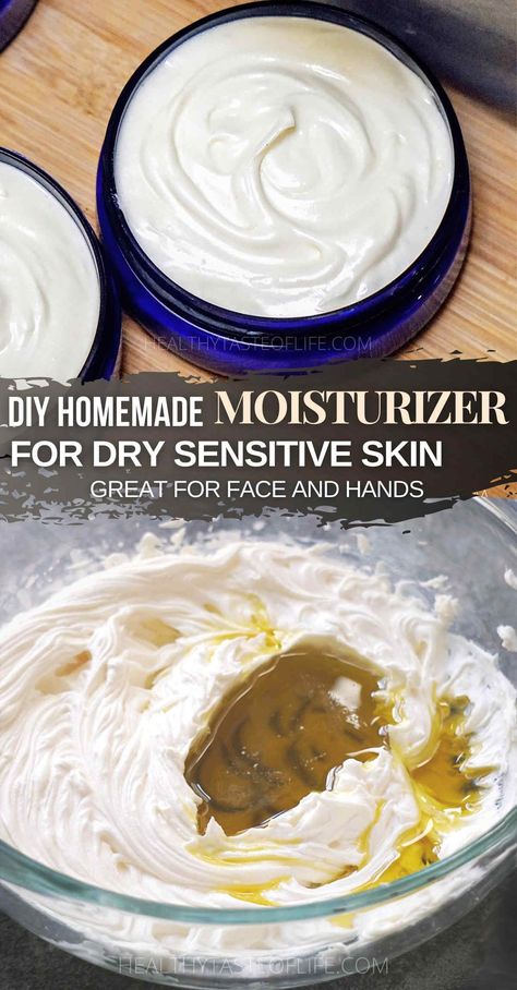 Diy Facial Moisturizer, Moisturizer For Dry Sensitive Skin, Face Cream Diy, Face Cream Recipe, Homemade Face Moisturizer, Diy Face Moisturizer, Natural Face Moisturizer, Diy Moisturizer, Natural Face Cream