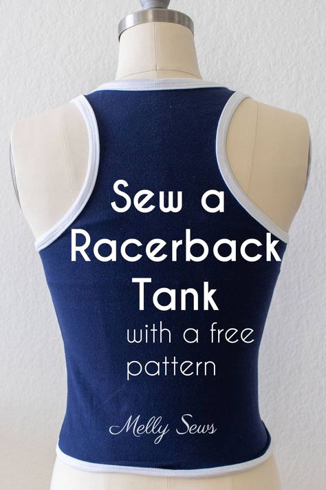 Sew A Racerback Tank Top - Free Pattern and Video Tutorial - Melly Sews Couture, Free Sewing Patterns Tops, Tank Top Sewing, Summer Dresses Tutorial, Diy Tank Top, Top Pattern Sewing, Tank Top Sewing Pattern, Summer Tanks, Melly Sews