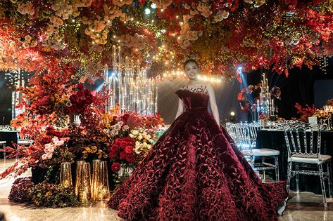 Fall Quinceanera Themes, Red Debut Theme, Debut Theme Ideas 18th Vintage, Debut Gowns Filipino, Debut Venue, 18th Debut Theme, Debut Theme Ideas, Filipino Debut, Debut Theme