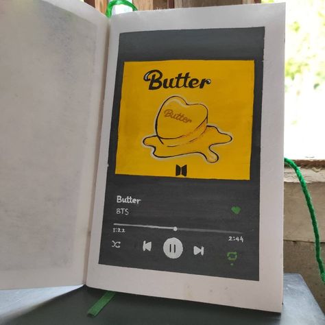 Butter song by BTS Songs Drawings Art, Songs Into Drawings, Butter Journal Ideas, Music Aesthetic Drawing Simple, Song Painting Ideas On Canvas, Spotify Song Painting Ideas, Drawings Of Songs, Poloroid Drawing Ideas Aesthetic, Spotify Drawing Ideas