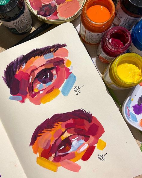 Paint With Me Aesthetic, Gouache Painting Reference, Ap Studio Art Sketchbook, Abstract Portrait Oil Pastel, Gouache Pop Art, Trippy Gouache Painting, How To Paint Gouache, Painting Guash, Gouache Art Ideas