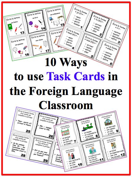 10 Ways to us Task Cards in the Foreign (World) Language Classroom (French, Spanish) wlteacher.wordpress.com Foreign Language Classroom, World Language Classroom, World Language, Language Classroom, Learning A Second Language, Spanish Lesson Plans, Classroom Procedures, Learning Stations, Elementary Spanish