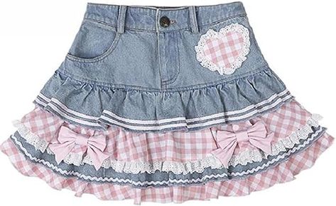 Denim Mini Skirt Y2k, Denim Skirt Y2k, Harajuku Skirt, Fitted Denim Skirt, Preppy Mode, Denim Skirts Online, Kawaii Skirt, Lace Cake, Mini Skirt Y2k