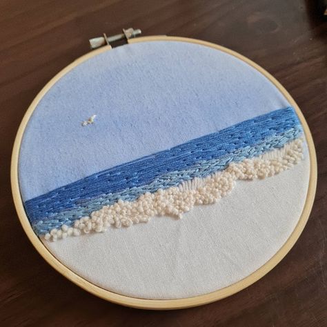 Layered Fabric Embroidery, Beach Hand Embroidery, Ocean Waves Embroidery, Ocean Embroidery Simple, Unique Cross Stitch Patterns Free, Embroidery Landscape Easy, Landscape Embroidery Patterns, Ocean Embroidery Patterns, Seascape Embroidery