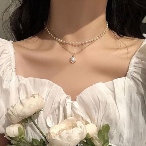 Choker, Layer Chain, Pearl Choker Necklace, Pearl Choker, Double Layer, Gold Color, Choker Necklace, Chain, For Women