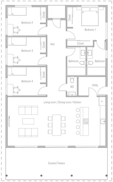 1 Floor 3 Bedroom House Plans, Basic Floor Plan, Rumah Moden, 5 Bedroom House Plans, Pelan Rumah, Affordable House Plans, Modern Floor Plans, 3d House Plans, 4 Bedroom House Plans