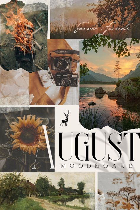 Mood Board For Instagram, August Esthetics, Mood Boards Nature, Photography Mood Board Inspiration, Nature Inspired Mood Board, August Aesthetic Collage, August Vision Board Ideas, Monthly Mood Board, Late Summer Wallpaper Iphone