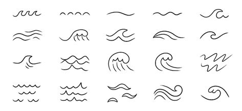 Waves Easy Drawing, Wave Doodle Art, Simple Water Drawing, Sea Doodles Waves, Sea Simple Drawing, Easy Wave Drawing Simple, Wave Simple Drawing, Waves Line Drawing, Wave Doodle Simple