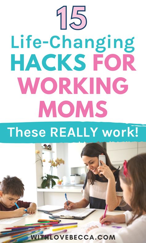 Game-changing working mom hacks to make life easier and more fun! Tips for time management, goal setting, and fitting more happiness into your day. Improve your working mom schedule and routine with these awesome life hacks! Working From Home Mom Schedule, Working Mom Balance, Busy Mom Hacks, Schedule For Working Mom Daily Routines, Part Time Working Mom Schedule, Working Mom Daily Schedule, Working Mom Routine Daily Schedules, Mom Tips And Tricks Life Hacks, Working Mom Schedule Daily Routines