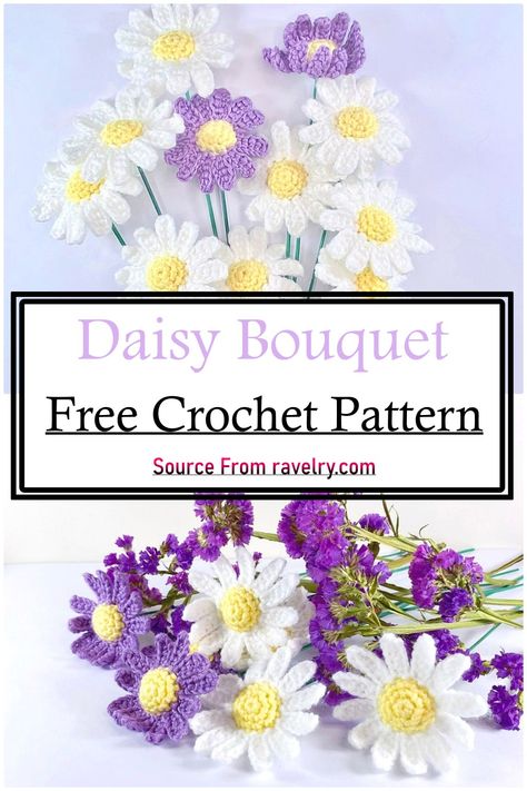 This crochet daisy bouquet adds the perfect, soft touch to your decor. The fluffy daisies look beautiful in any space, and the crochet keeps everything super simple. This crochet daisy bouquet would make a lovely addition to any room. Amigurumi Patterns, Easy Crochet Projects For Men, Easy Crochet Flower Bouquet, Bouquet Crochet, Pattern Crochet Blanket, Daisy Duke, Crochet Leaf Patterns, Crochet Flowers Easy, Daisy Bouquet