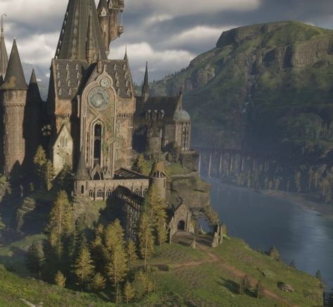 Hogwarts Scenery, Hogwarts Legacy Castle, Hogwarts Castle Aesthetic, Hogwarts Architecture, Hogwarts Landscape, Wizarding World Aesthetic, Winter At Hogwarts, Hogwarts University, Hogwarts Visuals