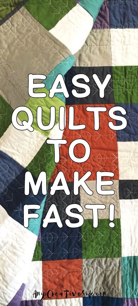 If you need to make a quilt fast, these 7 simple quilt patterns are just the thing you need! Each of these modern quilt designs make an easy sewing project for even a beginner quilter to sew. They include some of my most popular quilt patterns. Use a jelly roll, layer cake, or pull out your fat quarter stash to make a beautiful quilt in no time at all. Which quilt is your favorite? Patchwork, Modern Lap Quilt Patterns, Easy Block Quilt Patterns, Very Easy Quilt Patterns, Jelly Roll Easy Quilt Patterns, Easy Mens Quilt Patterns, Easy Quilt Blocks For Beginners Free, Easy Lap Quilt Patterns, Easy Twin Quilt Pattern