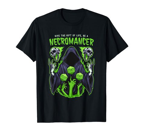 PRICES MAY VARY. Funny graphic of a Necromancer spell caster mage with D20 20 sided dice saying give the gift of life be a Necromancer. Perfect player character design for Necromancers as a funny conversation starter. Perfect geeky design for your fantasy tabletop role playing game or RPG game night or playing MMORPG video games. If you are a TTRPG gamer or RPG gamer, you know. Lightweight, Classic fit, Double-needle sleeve and bottom hem Funny Conversation Starters, 20 Sided Dice, Funny Conversations, Role Playing Game, Spell Caster, Playing Game, Rpg Games, Funny Graphics, Caster