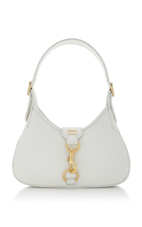 Miu Miu - Madras Leather Hobo Bag - White - OS - Moda Operandi White Miu Miu Bag, Miu Miu Madras Bag, White Designer Bags, Miu Miu Shoulder Bag, Small White Purse, 1 Color Palette, Miu Miu Purse, Timeless Silhouettes, Miu Miu Bags