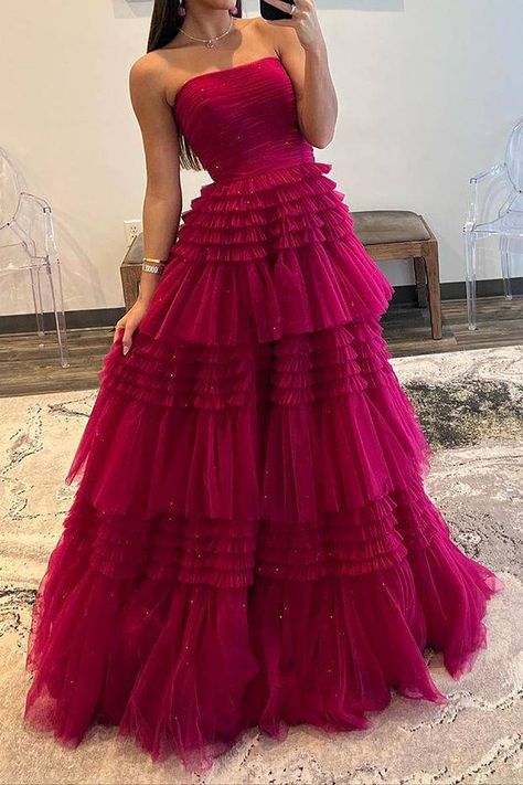 Prom Dress With Ruffles, White Prom Dress Long, Tiered Prom Dress, Prom Dress Inspo, Ruffle Prom Dress, Prom Dresses Long Pink, Senior Prom Dresses, Dress With Ruffles, Prom Dress Inspiration