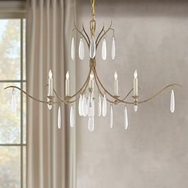 Marshallia 38" Wide Rustic Gold 5-Light Chandelier Large Chandelier High Ceilings, Living Room Lighting Fixtures, Entryway Pendant Lighting, Lodge Lighting, Wide Pendant Light, Foyer Pendant Lighting, Living Room Lighting Tips, Living Room Rustic, Antique Brass Chandelier