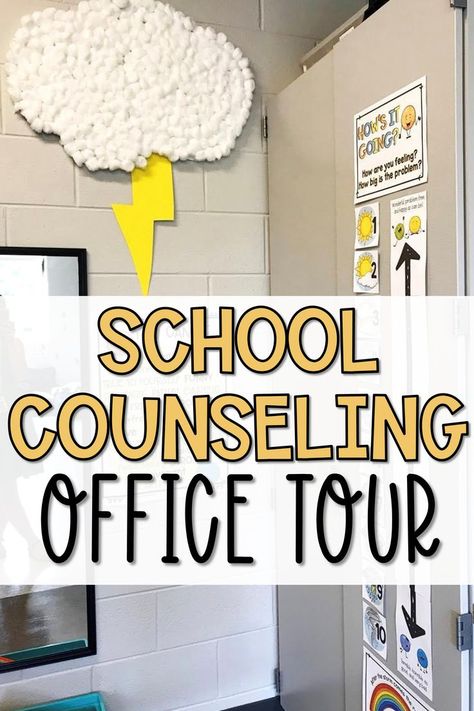 School Based Therapy Office, Counseling Center Design, School Counselor Classroom Set Up, Middle School Counselor Office Decor, School Counselor Office Setup, Middle School Counseling Office, High School Counselors Office, Elementary School Counselor Office, High School Counseling Office