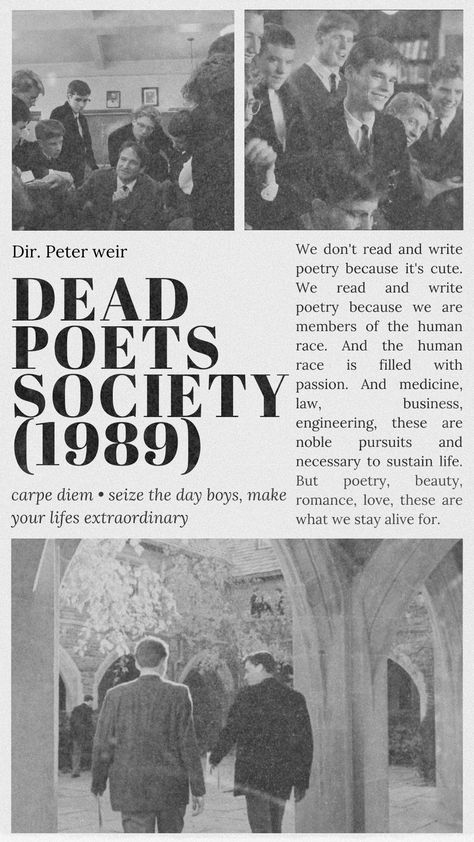 dead poets society movie wallpaper/poster Dark Poster Prints, Poet Room Aesthetic, The Dead Poets Society Poster, Dps Wallpaper Aesthetic, Movie Poster Wall Art, Movie Quote Poster, Movie Quotes Poster, Book Aesthetic Poster, Dead Poet Society Poster