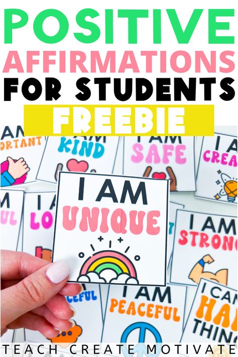 This freebie is perfect for students who need some extra motivation and inspiration! These positive affirmations will help them stay focused and confident, so they can succeed in school and in life. 1st Grade Affirmations, Positive Postcards For Students, Student Positive Affirmations, Classroom Positive Affirmations, Positive Words For Students, Student Affirmations Classroom, Affirmation For Classroom, Affirmations For Classroom, Preschool Affirmations