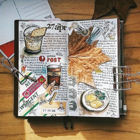 DIY-Scrapbook-ideas Journal D'inspiration, Travel Journal Prompts, Scrapbook Techniques, Kunstjournal Inspiration, Album Journal, Inspiration Journal, Travel Journal Scrapbook, Sketch Journal, Scrapbook Art