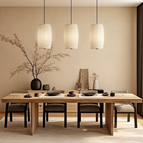 Table A Manger Japandi, Japandi Lightning, Japandi Table Setting, Japandi Design Interior, Dining Table Japandi, Scandinavian Interior Dining Room, Dining Room Japandi, Dining Japandi, Dining Room Scandinavian Style