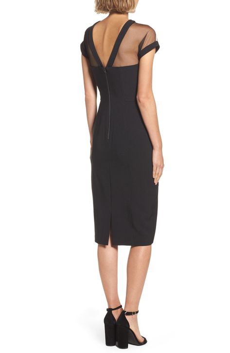 Maggy London Illusion Yoke Crepe Cocktail Dress | Nordstrom Lbd Outfit Classy, Casual Cocktail Outfit, Little Black Dress Classy, Black Tie Attire, Cocktail Dress Classy, Cocktail Dresses With Sleeves, Summer Cocktail Dress, Black Dresses Classy, Sassy Outfit