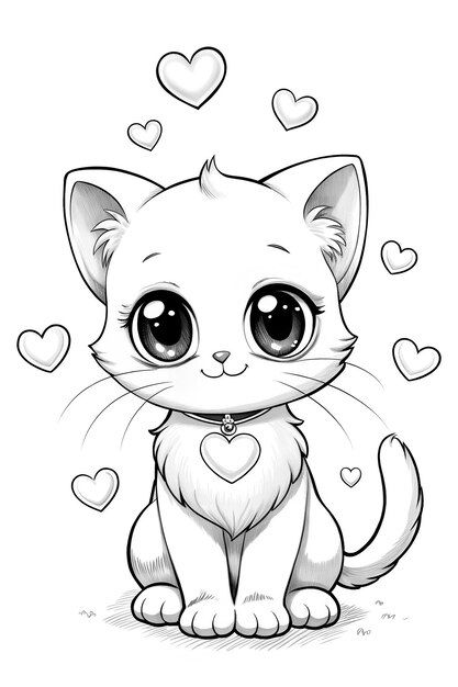 Photo childrens coloring page cute anime... | Premium Photo #Freepik #photo Kitten Coloring Page, Free Colouring Pages, Kitty Coloring Pages, Cupcake Coloring Pages, Cat Coloring Pages, Chibi Manga, Garden Coloring Pages, Adorable Anime, Baby Coloring Pages