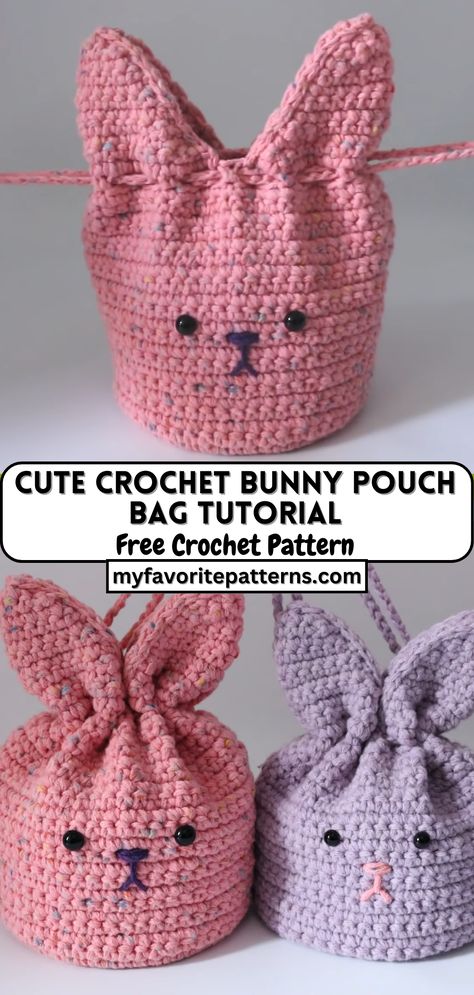 Cute Crochet Bunny Pouch Bag Tutorial Amigurumi Patterns, Crochet Bunny Drawstring Bag, Crochet Bunny Pouch, Crochet Bunny Bag Free Pattern, Crochet Animal Pouch, Crochet Animal Bags Free Pattern, Crochet Easter Bag, Bunny Bag Crochet, Bunny Crochet Bag