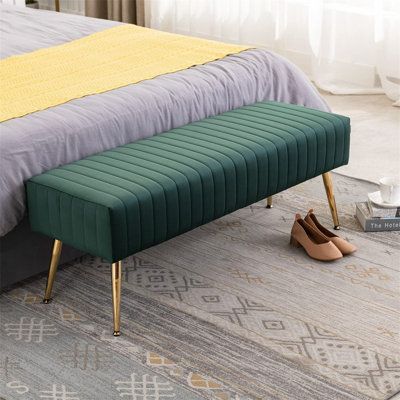 The Waterfall Design Upholstered Velvet Bench is wrapped in premium velvet for ultimate softness and comfort. This unique design is perfect for you! Simply decorate your home with an attractive footrest bench. Color/Pattern: Green | Everly Quinn Veralyn Bench Upholstered / Velvet in Green, Size 17.25 H x 44.75 W x 15.0 D in | Wayfair Modern Sofa Design Living Rooms, Gray Sofa Styling, Latest Wooden Sofa Designs, Upholstery Bench, Stylish Sofa Sets, Sofa Couch Design, Trendy Sofas, Luxury Sofa Design, Velvet Bench