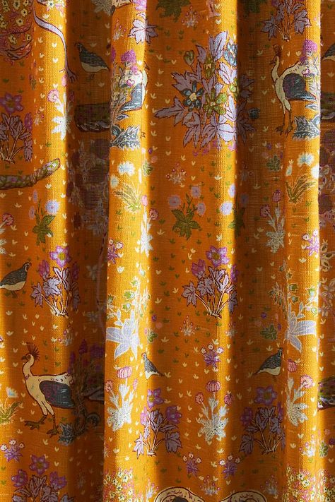 Darby Curtain | Anthropologie Chinoiserie Curtains, Bold Curtains, Eclectic Curtains, Unique Curtains, Space Light, Yellow Curtains, Green Curtains, Vintage Curtains, Boho Curtains