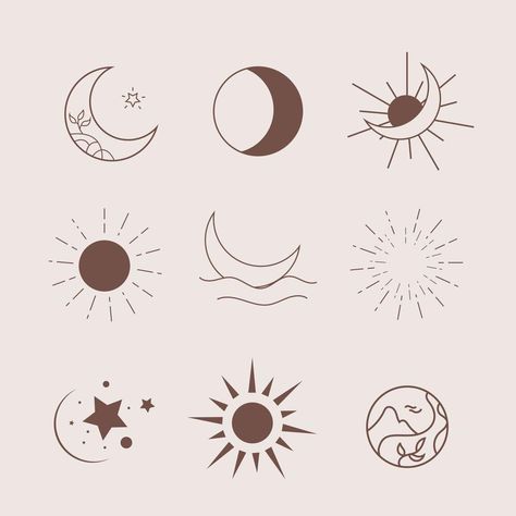 Celestial Small Tattoo, Moon Sun Design, Sun And Moon Clipart, Boho Clip Art, Moon And Sun Logo, Moon Logo Ideas, Sun Moon Logo, Spiritual Patterns, Sun And Moon Logo