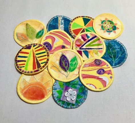 Fabric Badges, Old Sewing Tables, Badges Diy, Cloth Badges, Disappearing Ink, Marbling Fabric, Nancy Zieman, Fabric Logo, Circle Template