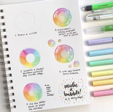 Learn how to draw a bubble in five easy steps! 📷: @alilepere⁣ Tombow Art, Prismacolor Combos, Word Lettering, Tombow Pens, Bubble Drawing, Tombow Brush Pen, Water Brush Pen, Tombow Markers, Brush Pen Art