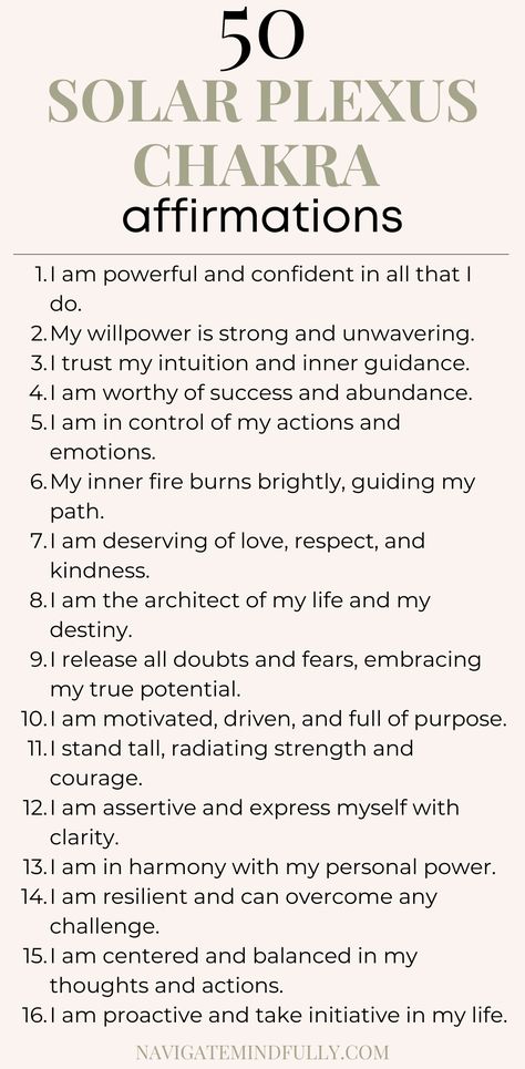 solar plexus chakra affirmations Self Confidence Mantra, Powerful Positive Affirmations, Personal Power Affirmations, Solar Plexus Chakra Affirmations, Chakra Affirmations Mantra, Solar Plexus Chakra Affirmation, Chakras Affirmations, Strength Affirmations, Empowering Mantras