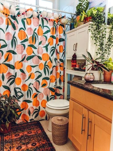 Peach Shower Curtain, Hiasan Dalaman Rumah, Boho Apartment, Minimalist Dekor, Rental Bathroom, Hiasan Bilik Tidur, Boho Apartments, Hemma Diy, Bad Inspiration