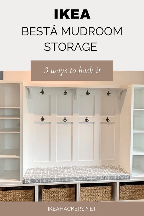 Diy Ikea Storage Bench, Diy Bootroom Storage, Entryways With Storage, Ikea Open Storage, Kallax Hack Mudroom, Mudroom Ideas Entryway Ikea Hack, Storage In Entryway, Ikea Storage Unit, Bootroom Ikea Hack