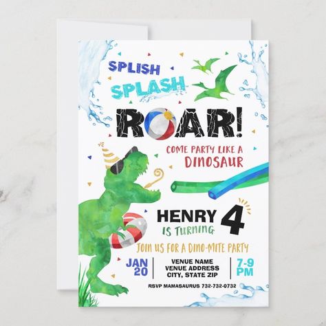 Dinosaur Pool Party Birthday Invitation  Zazzle Dinosaur Birthday Party Invitations Boys, Dinosaur Pool Party, 65th Birthday Invitations, Dino Party Invitation, Dinosaur Party Invitations, Dinosaur Invitation, Dinosaur Birthday Party Invitations, 2nd Birthday Party For Boys, Cake Lettering