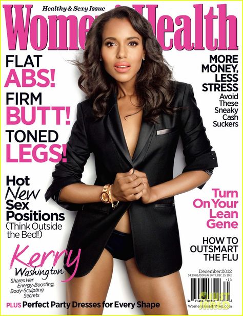 Kerry Washington Covers 'Women's Health' December 2012 LOVE her lips! The info says it is the new Clinique Heftiest Hibiscus Chubby Stick~beautiful! Flat Abs, Boho Mode, Sup Yoga, Isla Fisher, Lose 5 Pounds, Lose 15 Pounds, Kerry Washington, Health Magazine, Stay In Shape