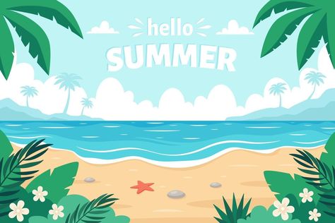 Vector Beach Illustration, Beach Design Graphic, Beach Graphic Design, Summer Typography, Children's Book Layout, Plants Vector, Illustration Beach, Summer Sale Banner, Retro Style Art